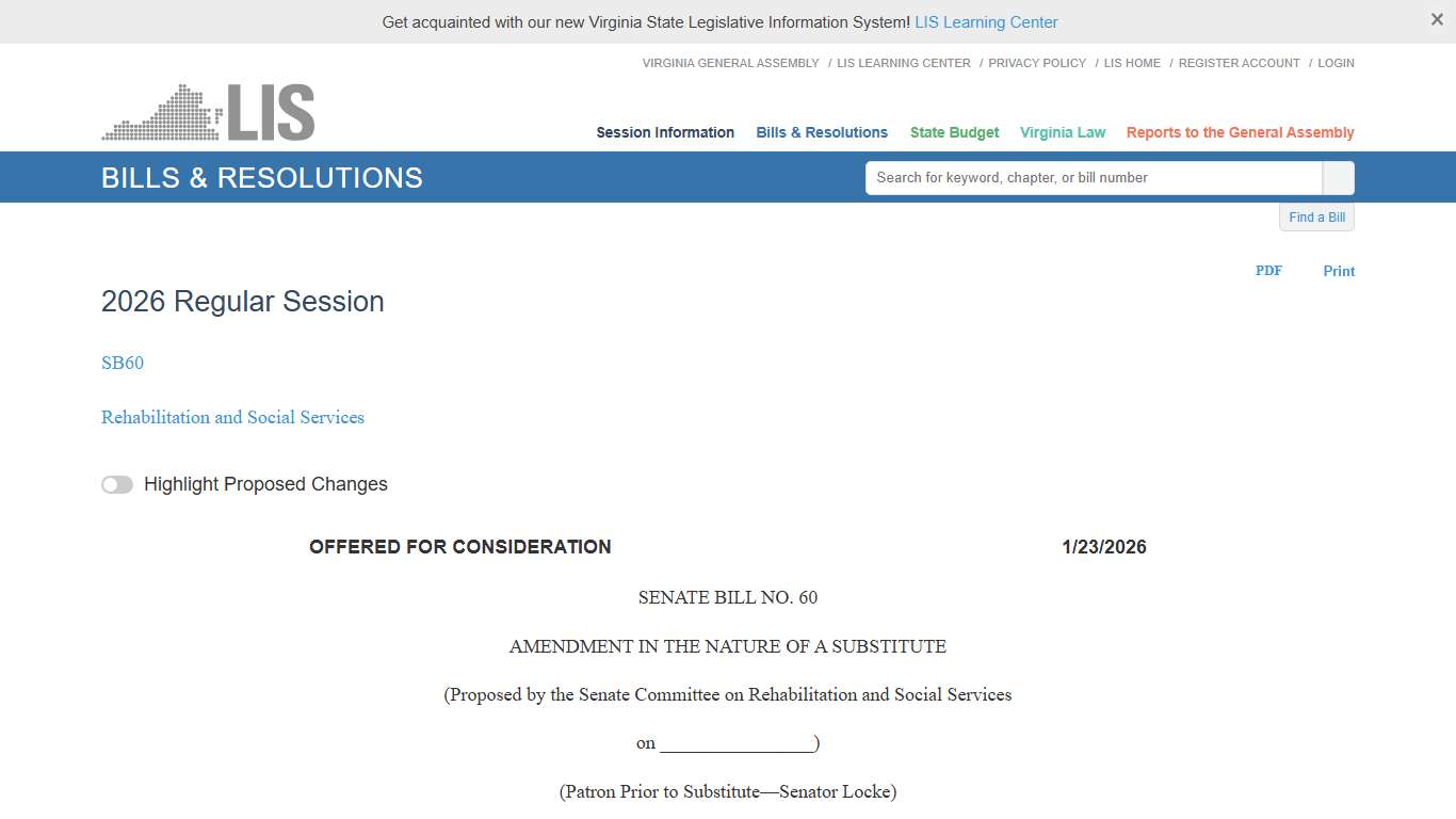 SB60SC1 - 2026 Regular Session LIS